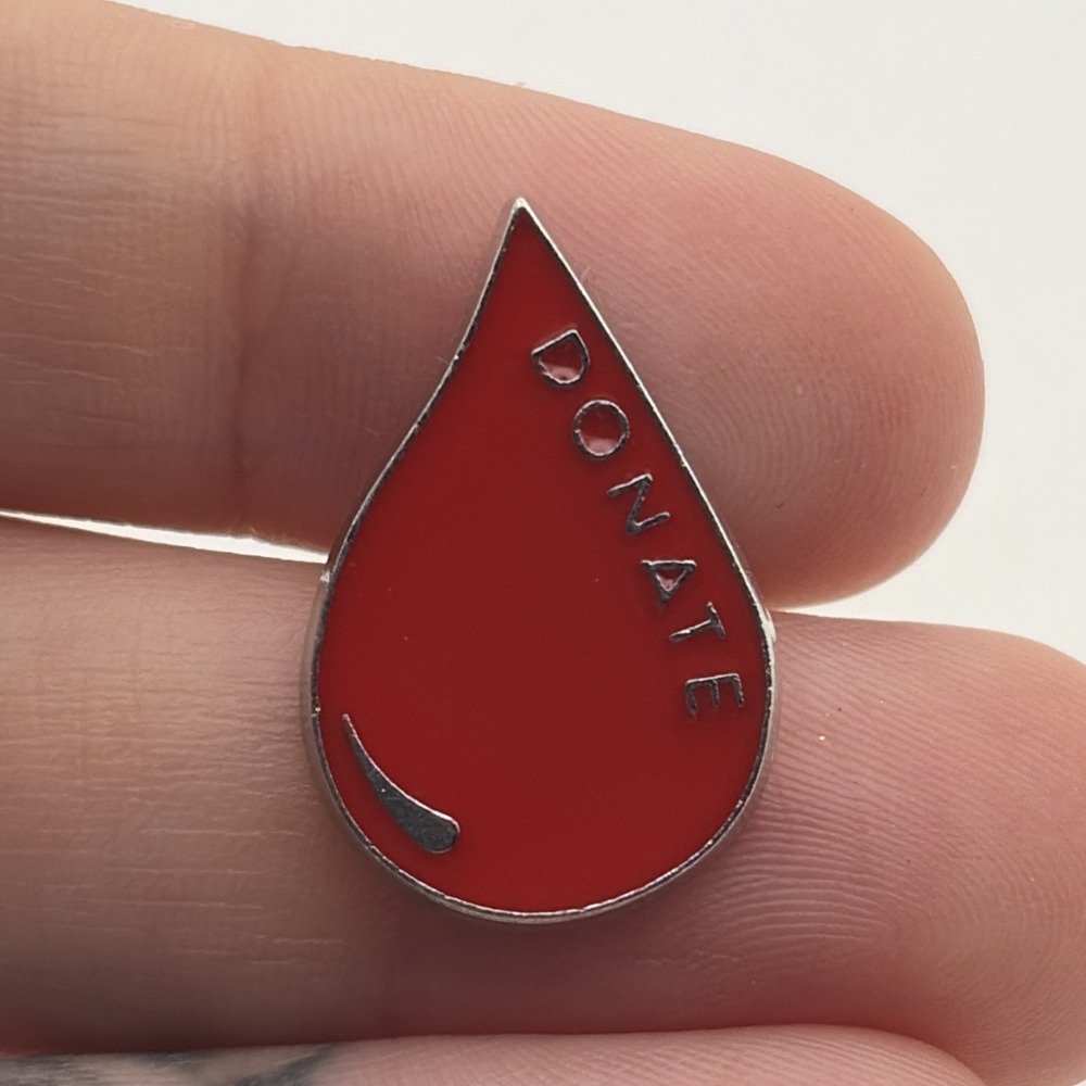 Donate Blood Drop Enamel Lapel Hat Pin Red Silver Tone Awareness Accessory